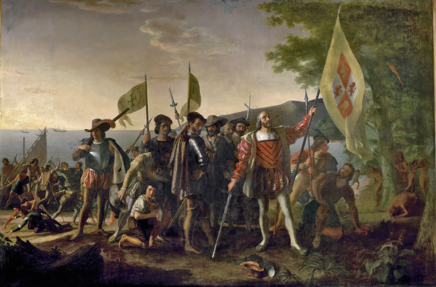 La llegada de Colón a América, en una pintura de John Vanderlyn.