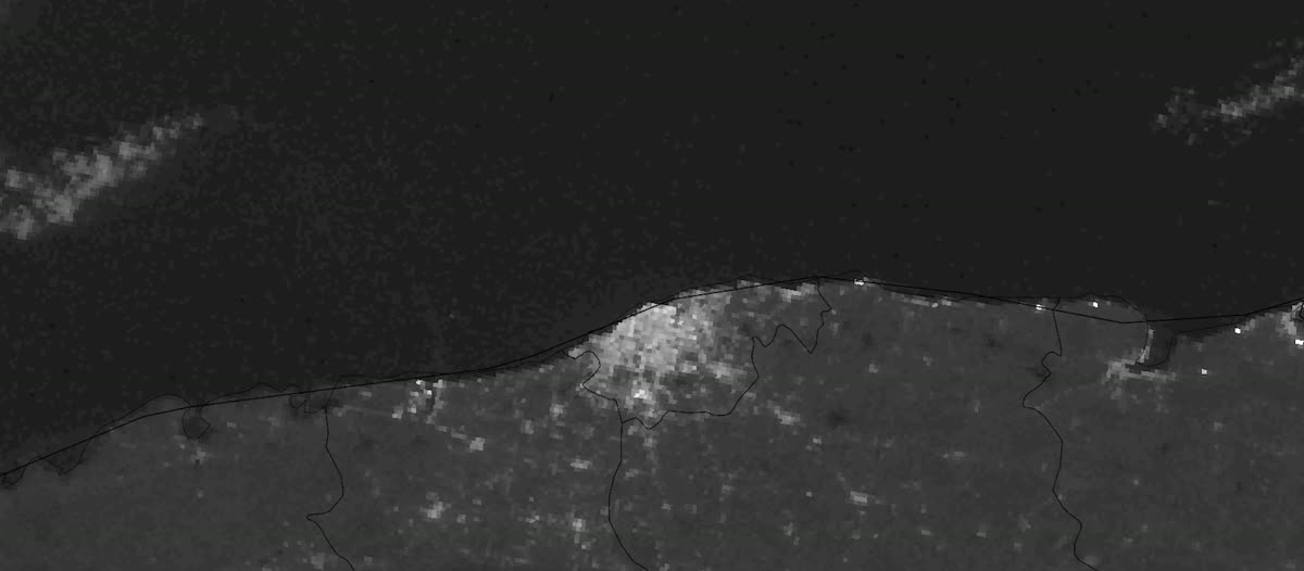 Cuba occidental de noche, vista desde un satélite en enero de 2026.