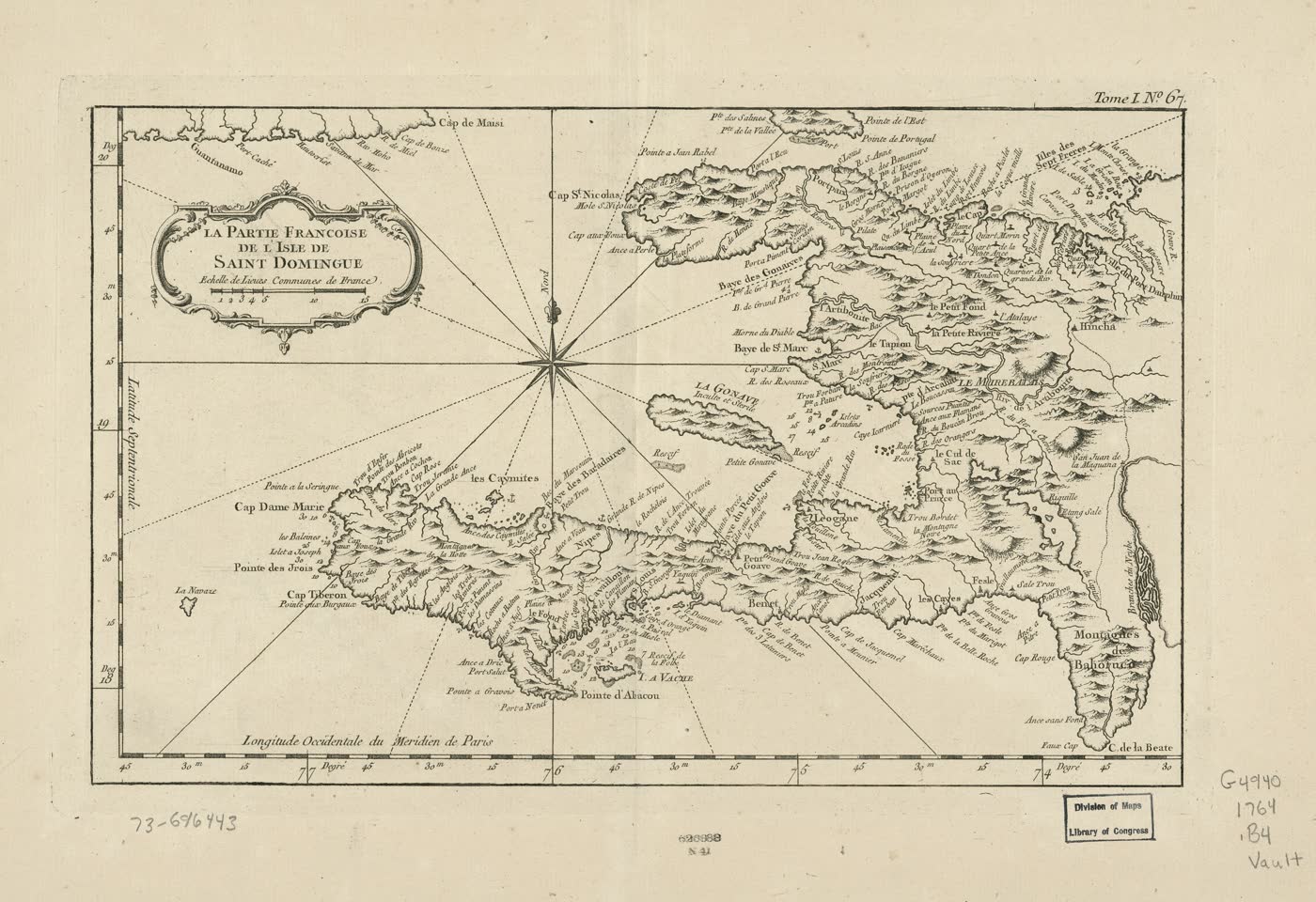 Mapa francés de Saint-Domingue, la parte occidental de la isla, en el siglo XVIII.