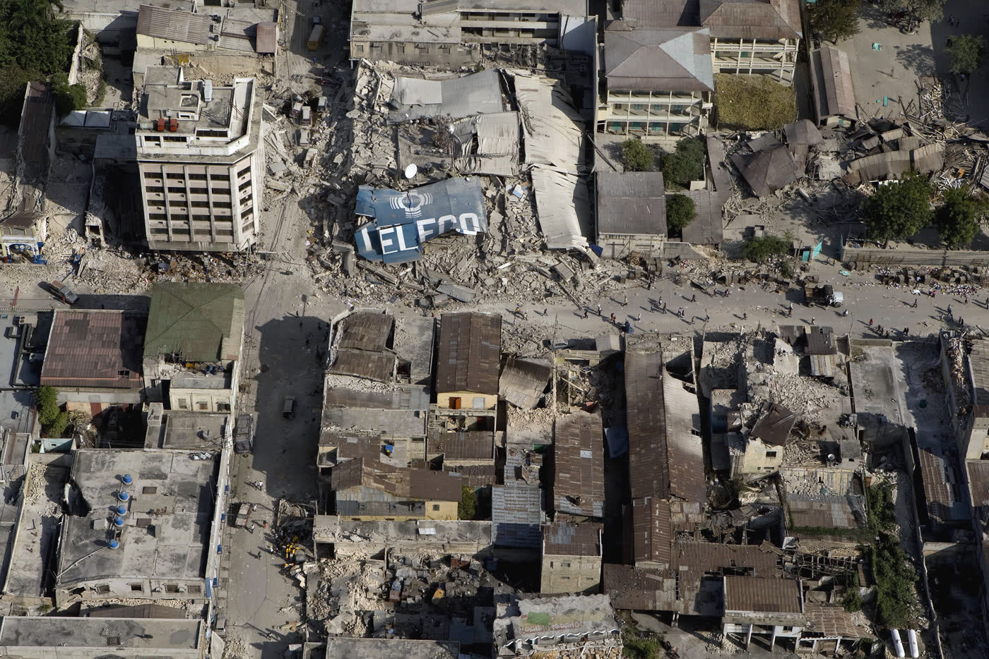 Collapsed buildings in downtown Port-au-Prince after the 2010 earthquake
